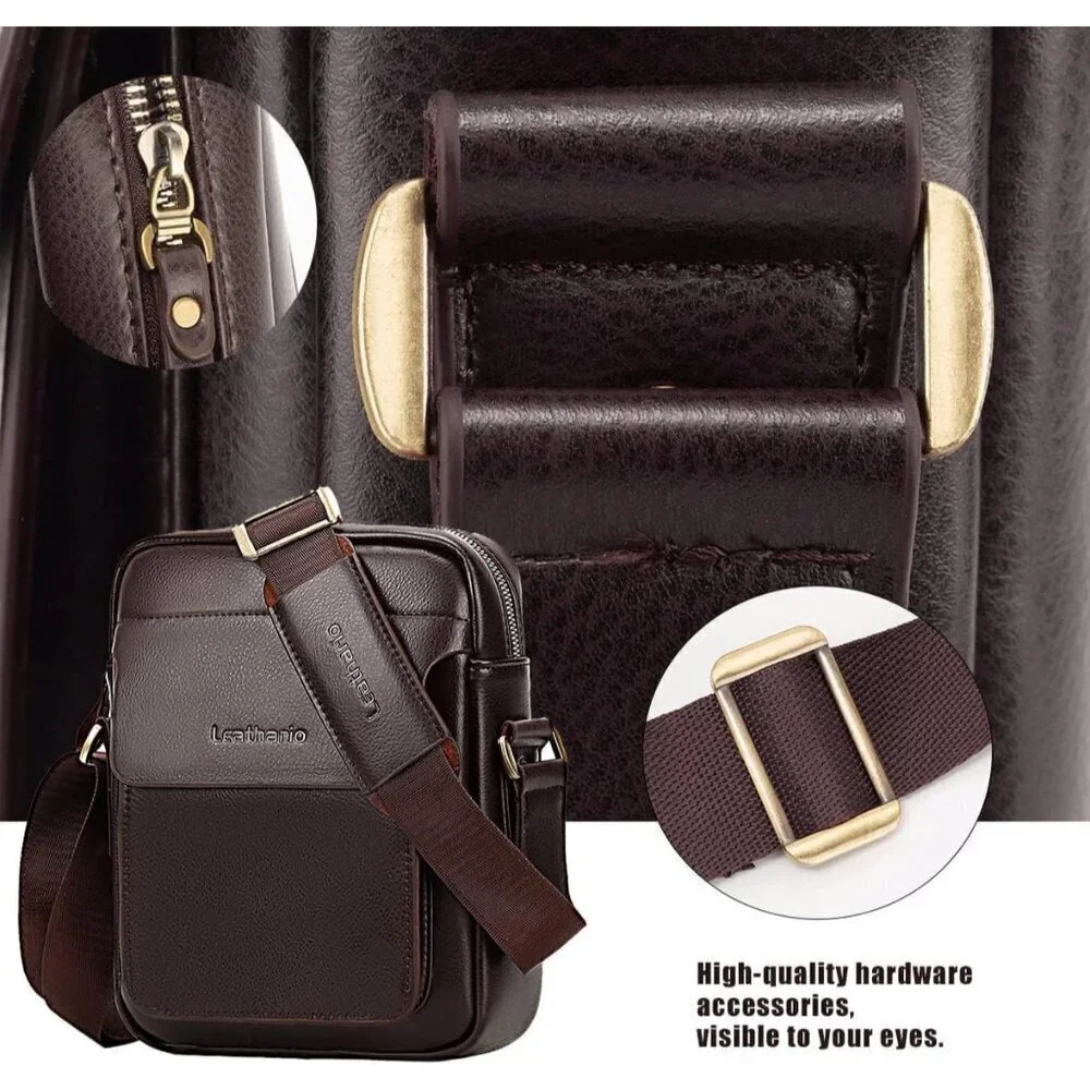 💫 Men Brown Crossbody Bag Leather Small Messenger Sling Satchel Shoulder bag