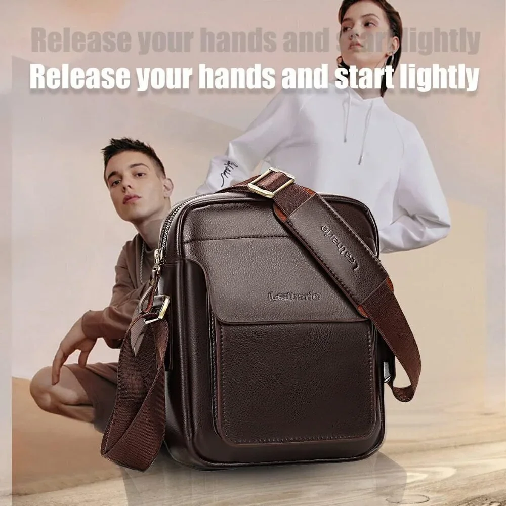 💫 Men Brown Crossbody Bag Leather Small Messenger Sling Satchel Shoulder bag