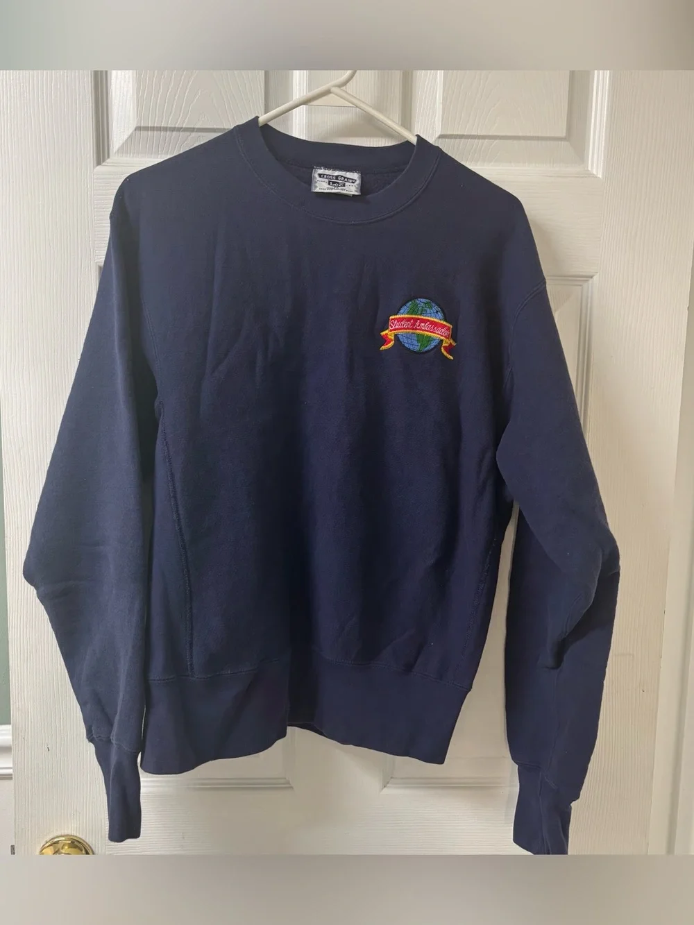 Vintage Lee Embroidered Globe Crewneck Sweatshirt Navy Blue Retro Streetwear