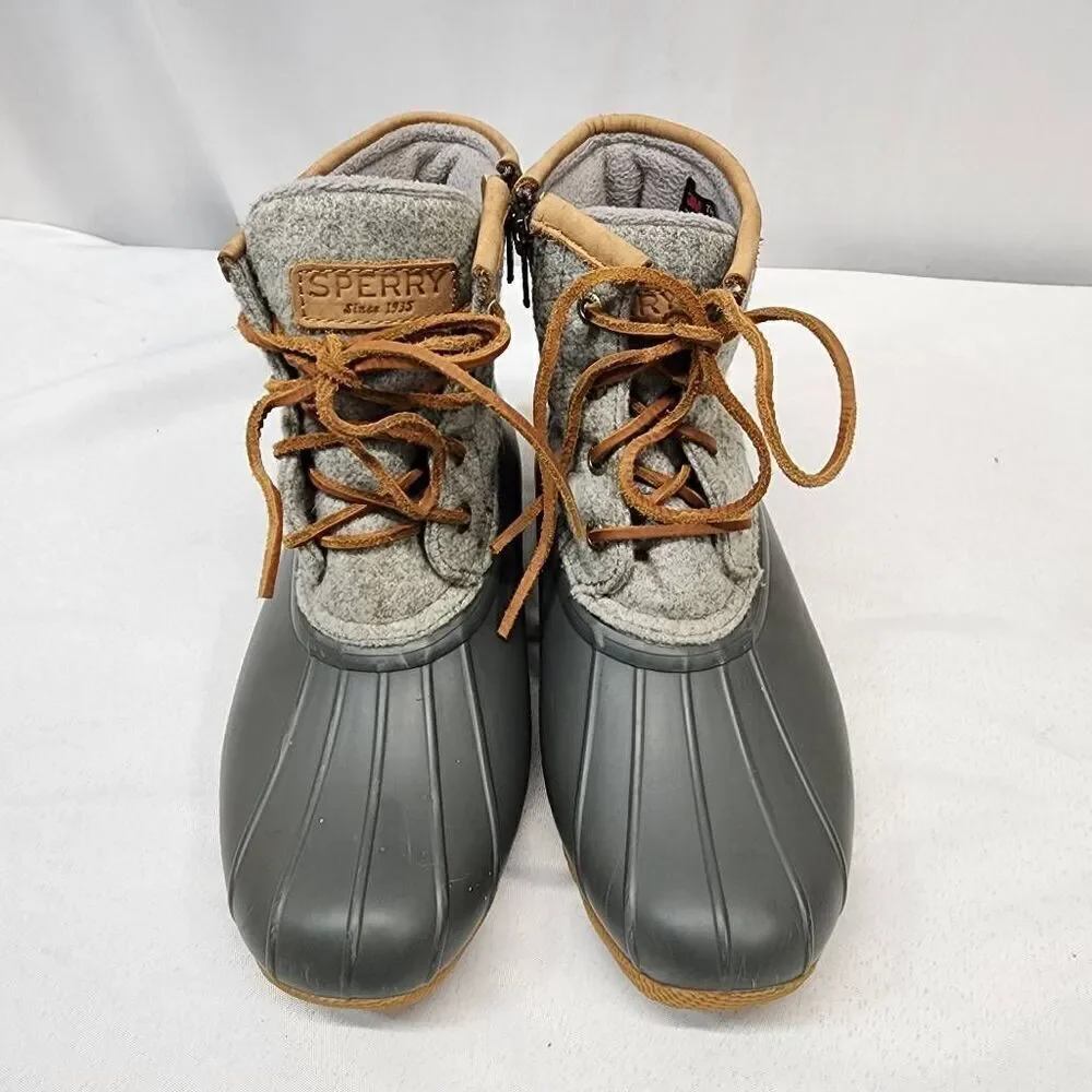 Sperry Women's 6 Top-Sider Saltwater Emboss Wool Duck Boot Grey