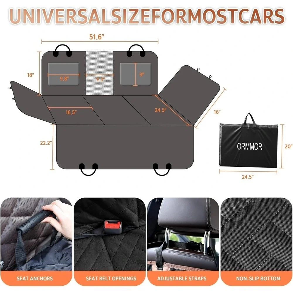 Ormmor Dog Car Seat Cover Hard Bottom Extender‎ Waterproof SUV Truck Black