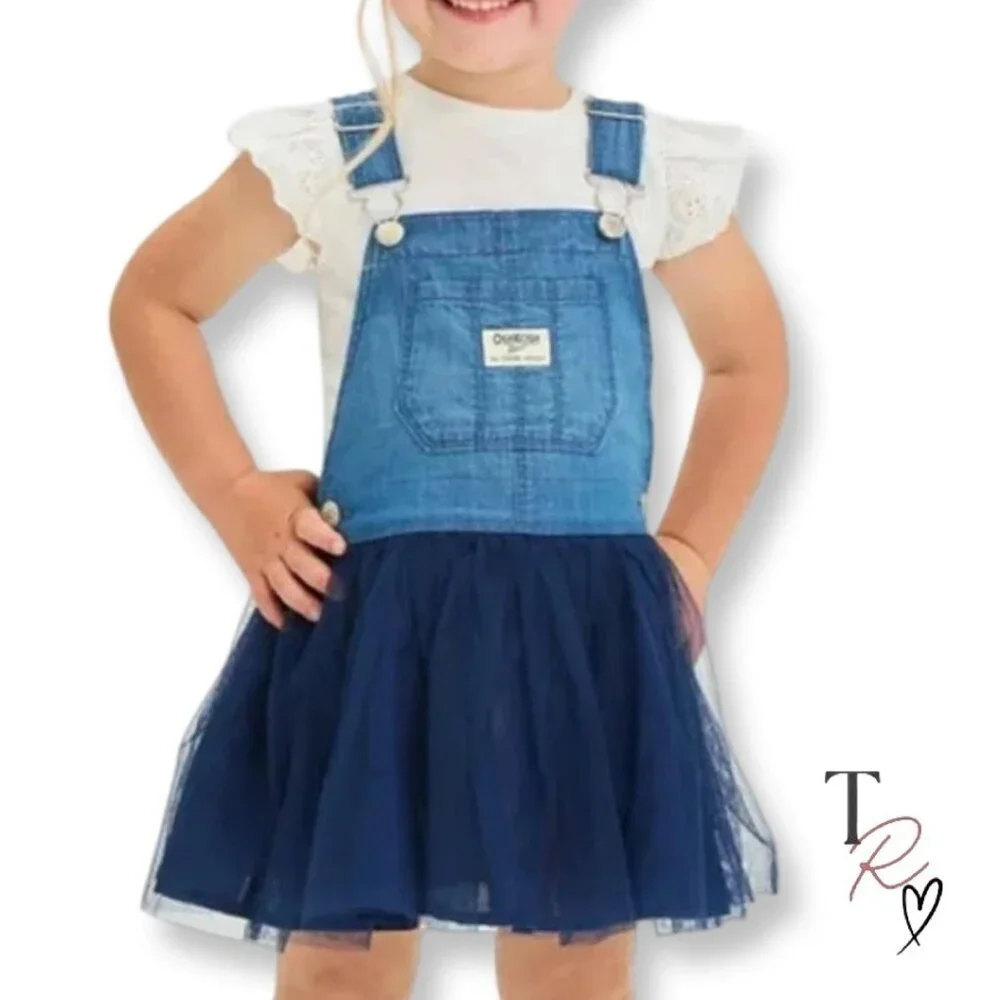 OshKosh B’gosh Denim Tulle Pinafore Dress Navy Tutu Skirt Toddler 3T