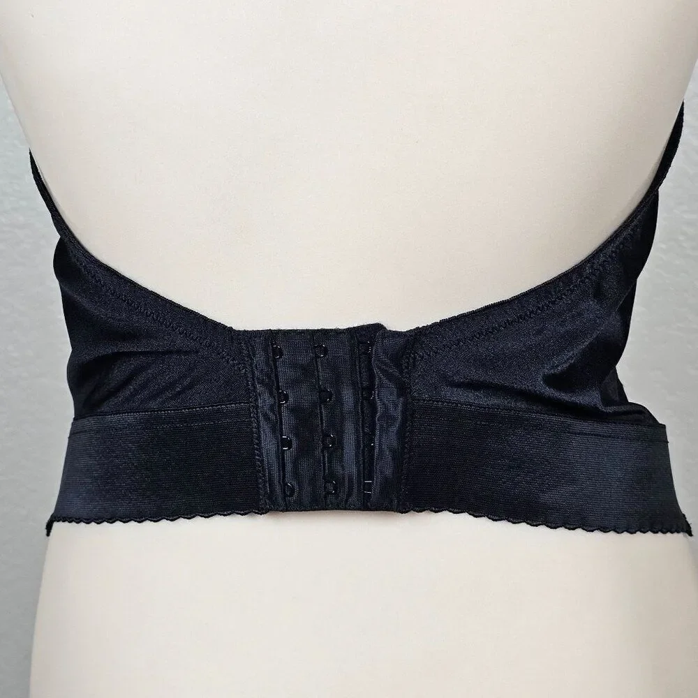 Vtg Sophistique By Smoothie Black Bustier Long Line Bra Boning‎ Floral Lace 36B