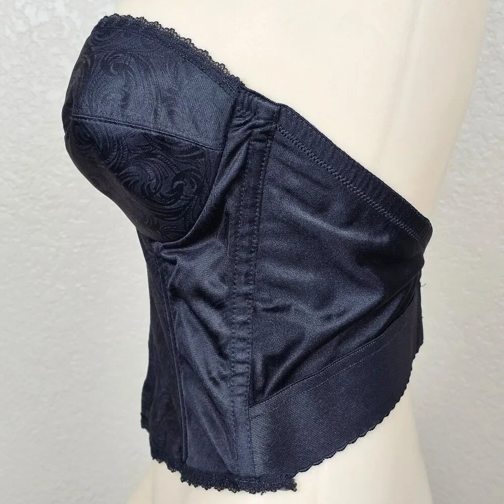 Vtg Sophistique By Smoothie Black Bustier Long Line Bra Boning‎ Floral Lace 36B