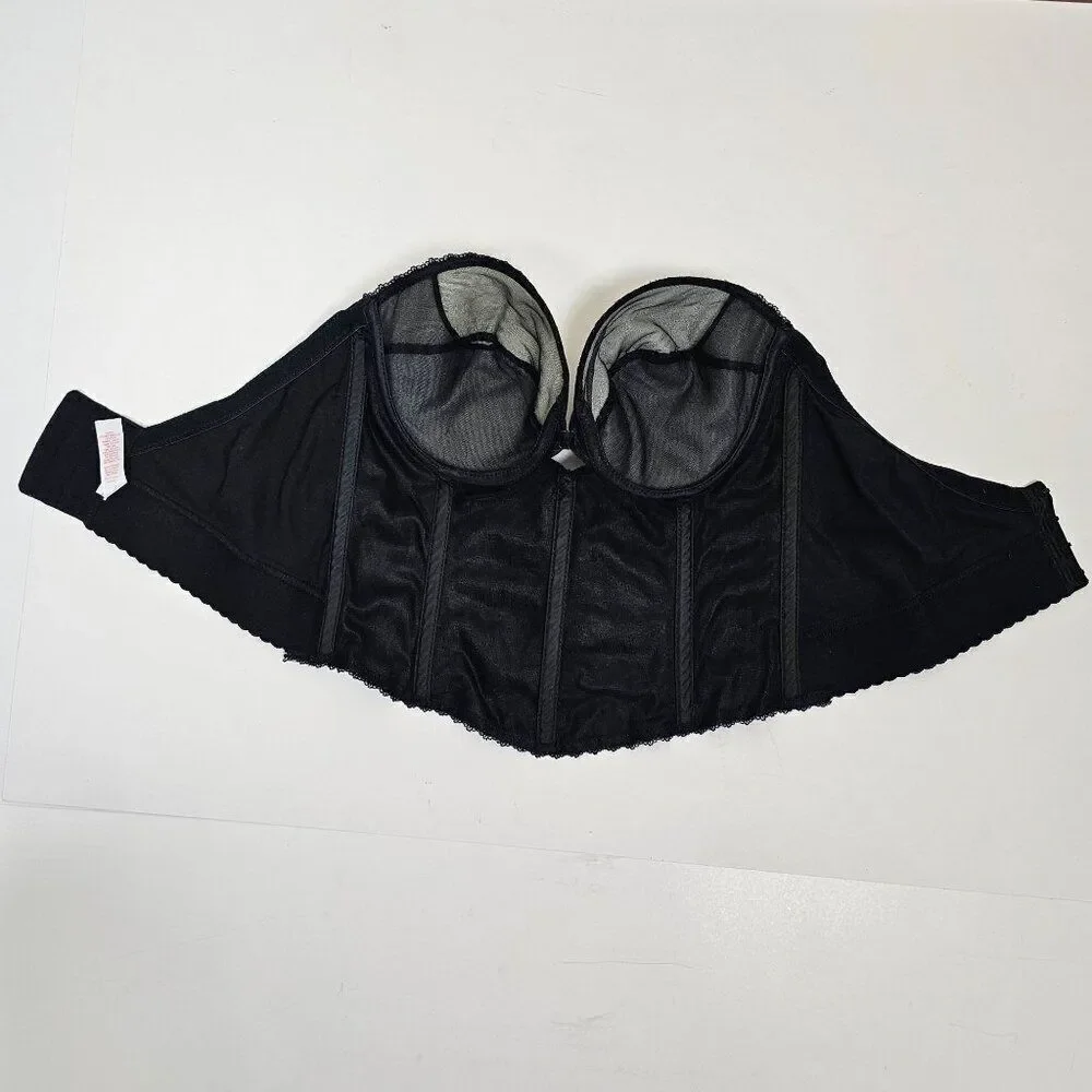 Vtg Sophistique By Smoothie Black Bustier Long Line Bra Boning‎ Floral Lace 36B