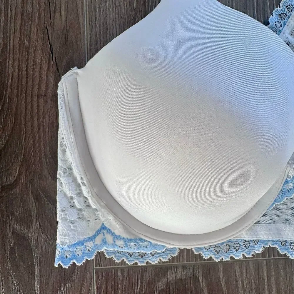Maidenform One Fab Fit Everyday Full Coverage Racerback Bra Blue White Lace 36B