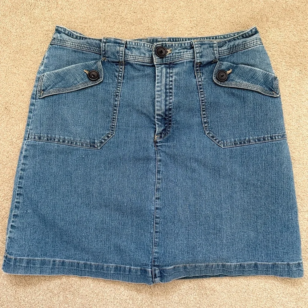 Vintage White Stag Blue y2k Denim Mini Skirt Skort with Button-Flap Pockets Sz 6