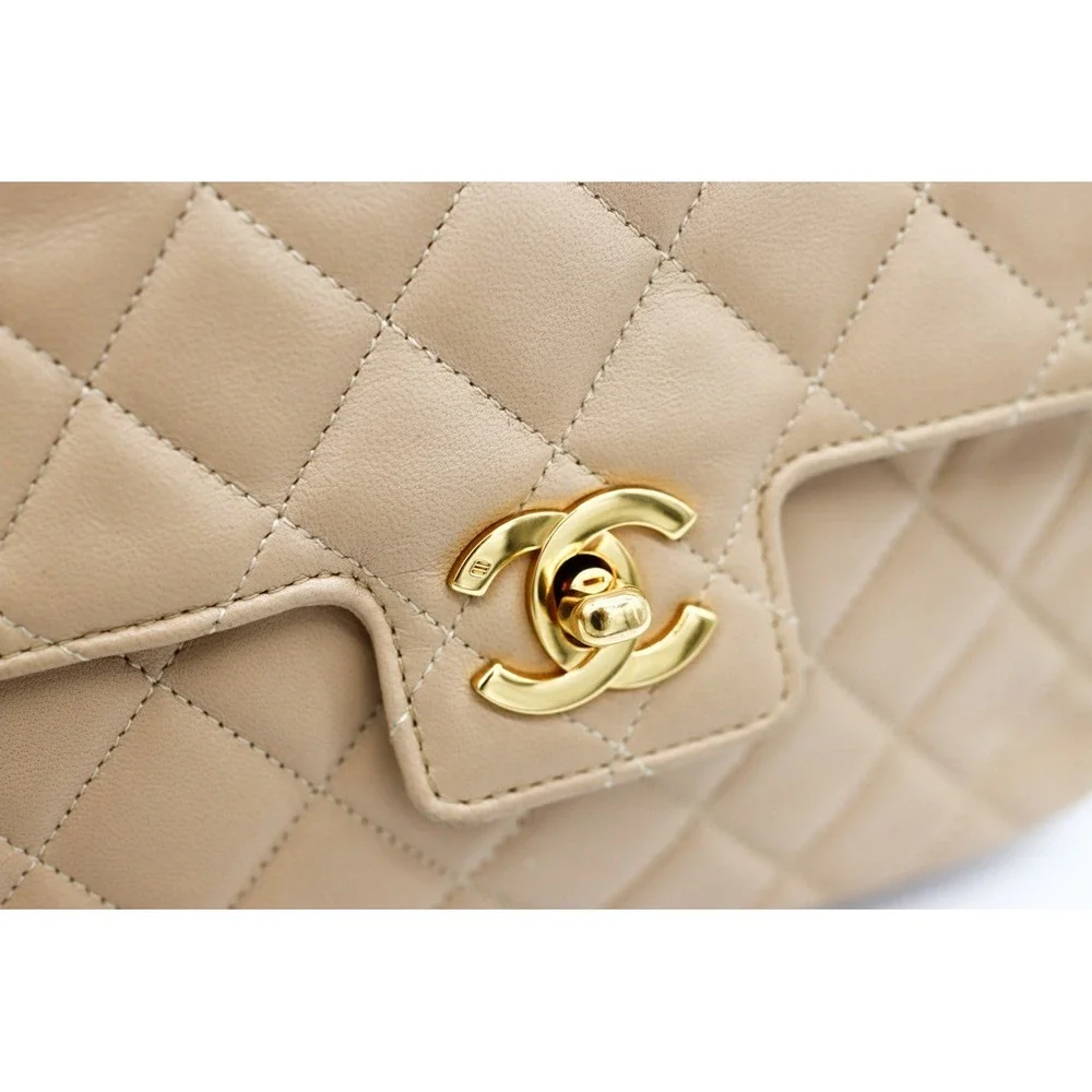 Chanel Square Beige Matalesse Top Handle Lambskin Quilted Bag