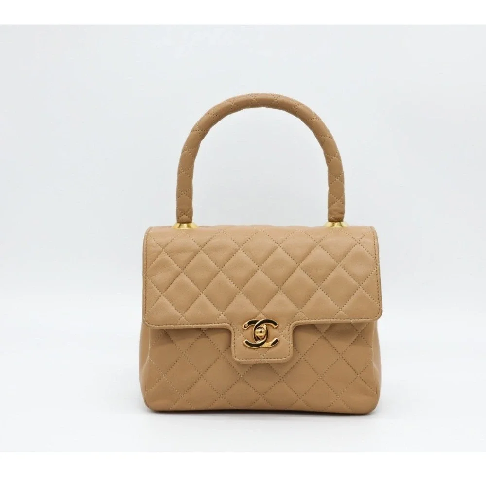 Chanel Square Beige Matalesse Top Handle Lambskin Quilted Bag