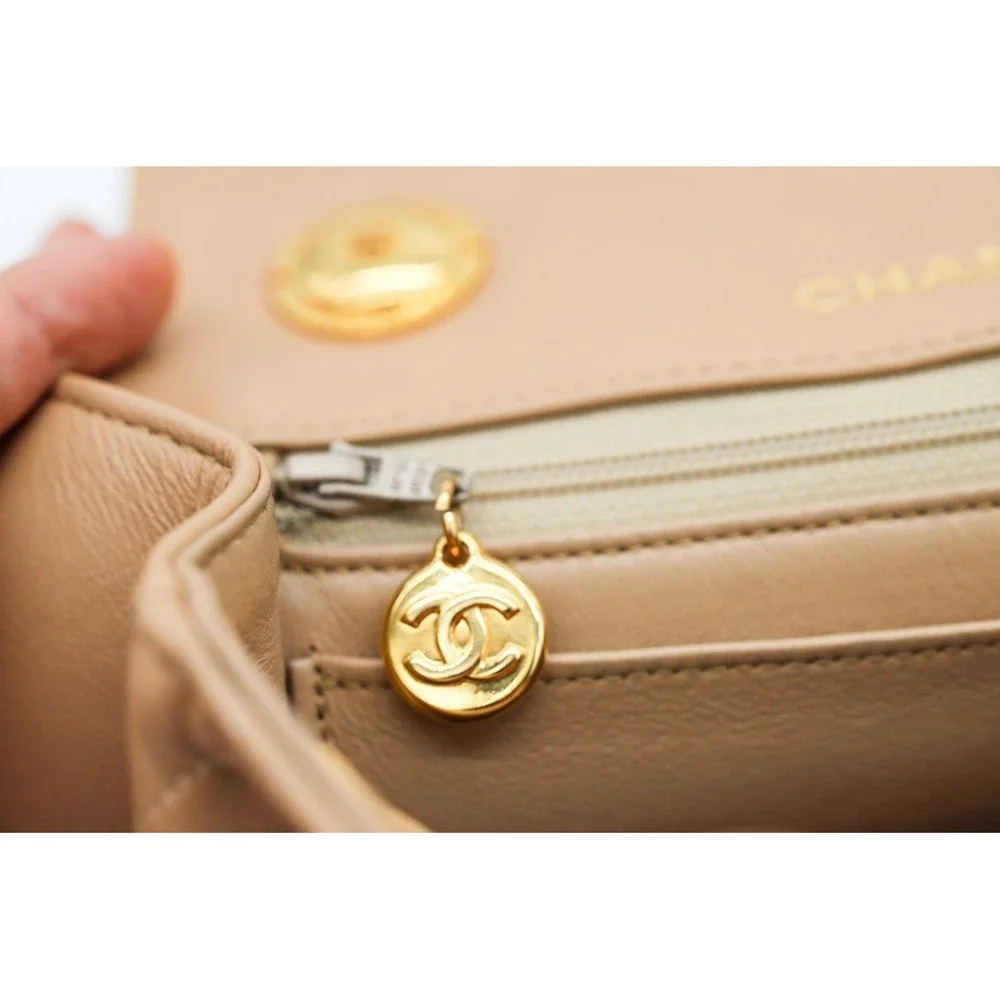 Chanel Square Beige Matalesse Top Handle Lambskin Quilted Bag