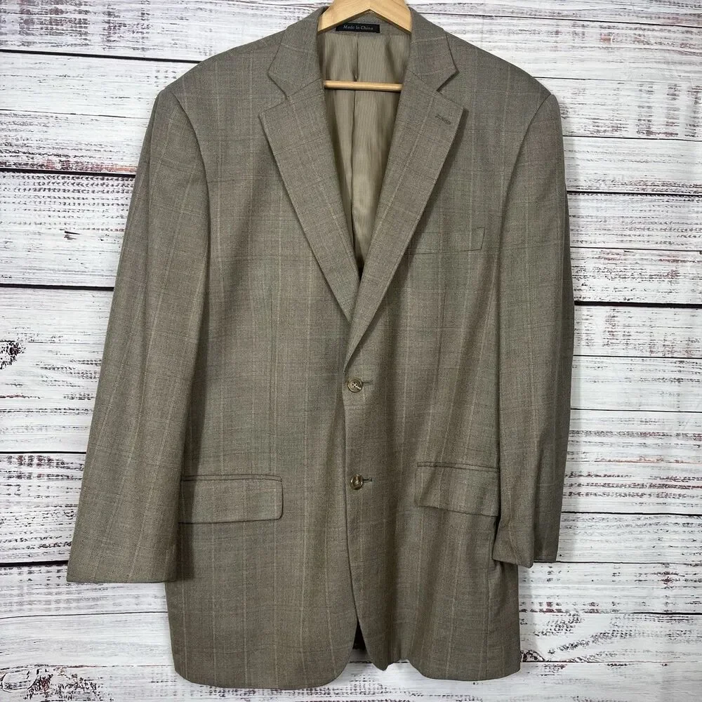 Pendleton Blazer Jacket Mens 46R Brown Glen Plaid Wool 2 Button Lined Suit Coat