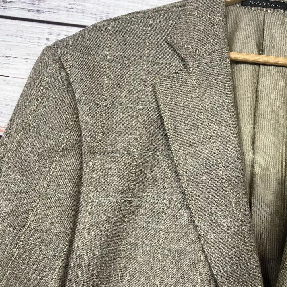 Pendleton Blazer Jacket Mens 46R Brown Glen Plaid Wool 2 Button Lined Suit Coat