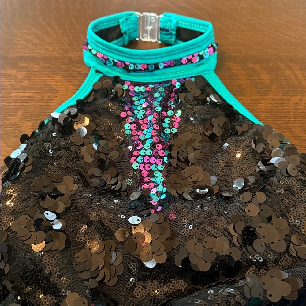Glamour Costumes Small child. Sparkling Black & Teal Kids Dance Costume Dress-up
