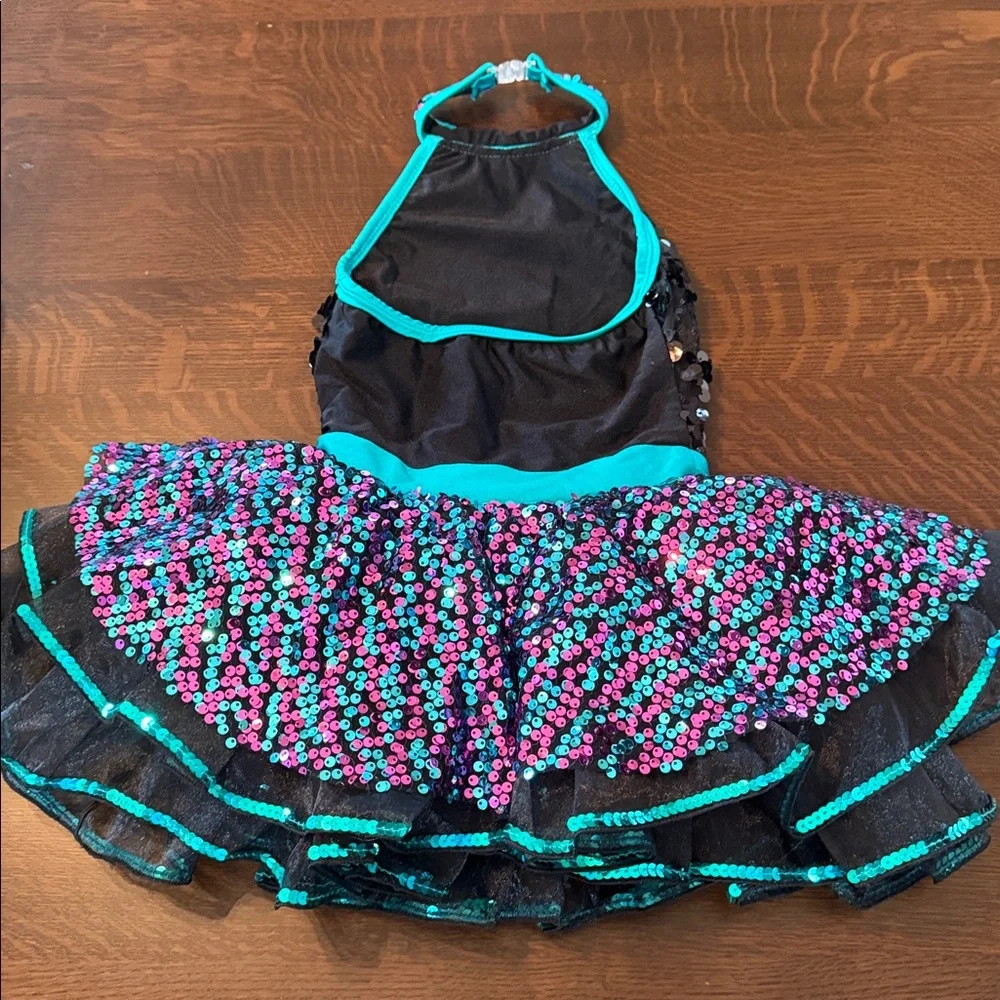 Glamour Costumes Small child. Sparkling Black & Teal Kids Dance Costume Dress-up