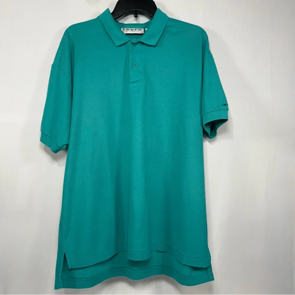 Vintage Oversized Levi's Teal Knit Short Sleeve Polo Shirt Size XL Extra Large