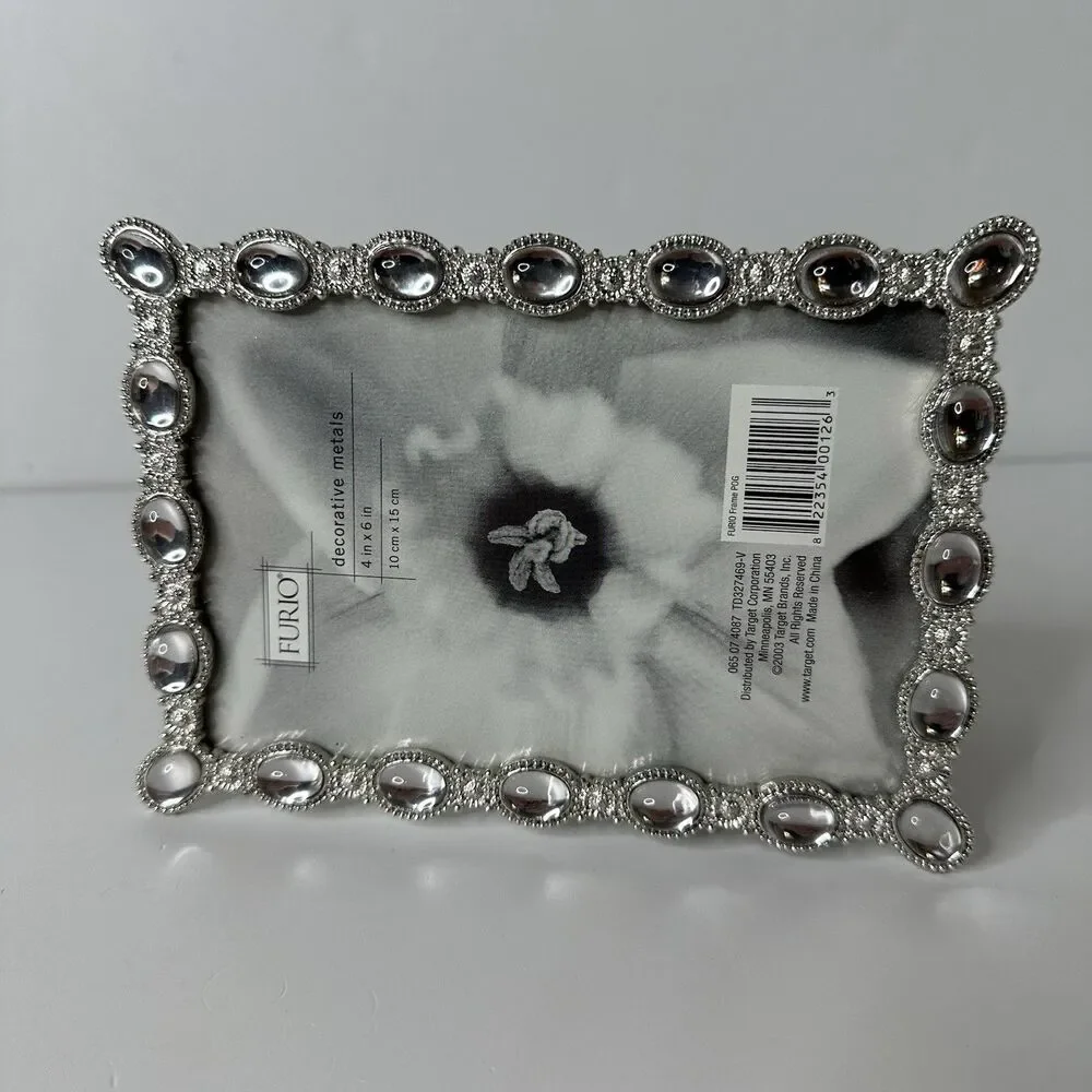 Furio‎ Decorative Metals 4x6 Picture Frame Silver Tone Mirrored Stones Standing