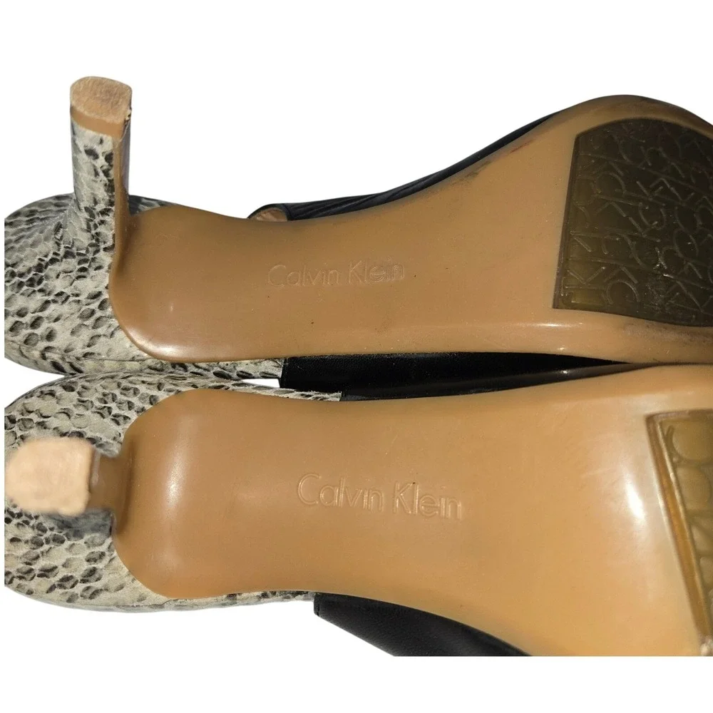 Calvin Klein Giny Black Snakeskin Peep Toe Slingback‎ Heels