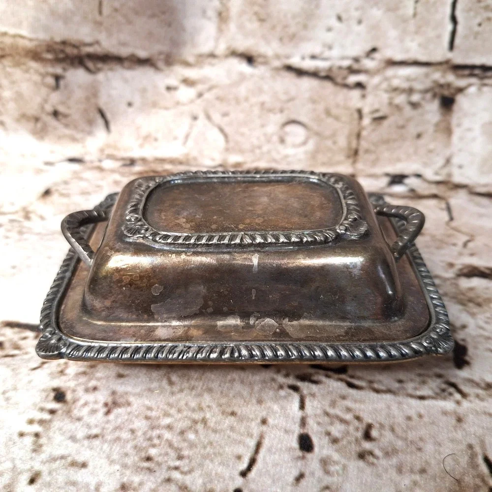 Antique Abercrombie & Fitch Silver Plated Butter Dish Marvelous Aged Patina
