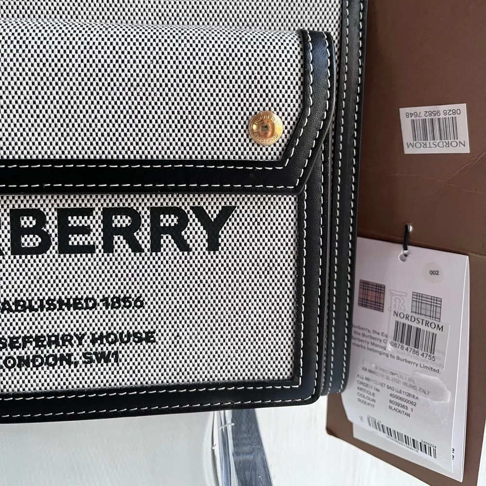 BURBERRY Horseferry Logo Canvas and Leather Pocket Bag