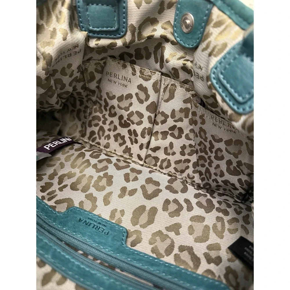 Perlina Brushed Leather Hobo Shoulder Bag Purse Green Buckle Medium Tote