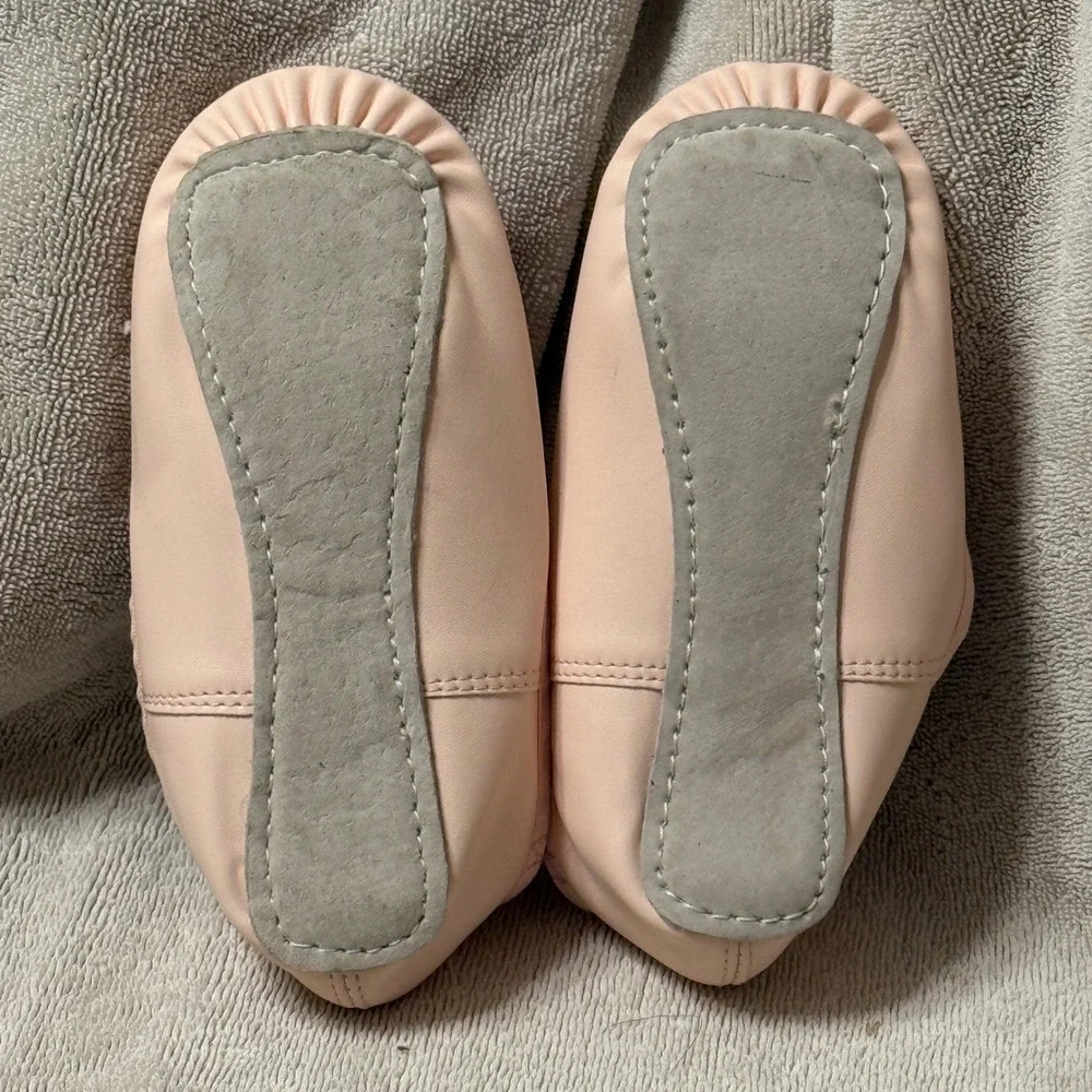 Danskin Ballet Slippers Girls Pink Leather Dance Shoes Elastic Strap‎ Size 12