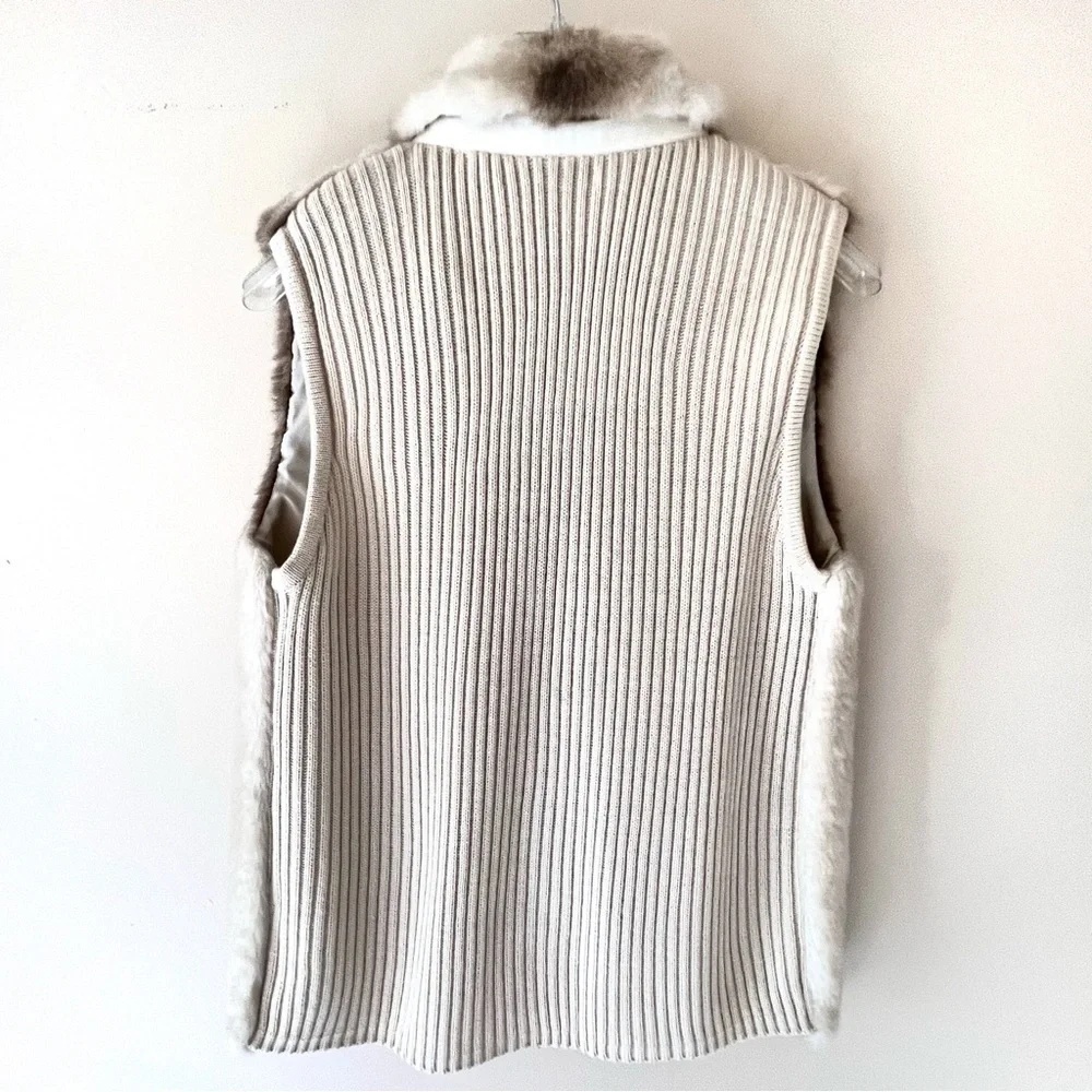 Mercer Street Studios Faux fur vest front sweater back brown white Size M