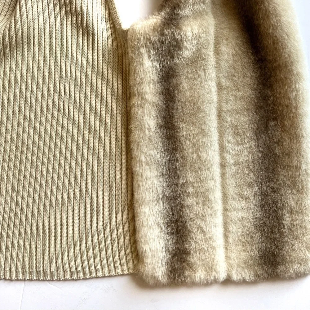 Mercer Street Studios Faux fur vest front sweater back brown white Size M