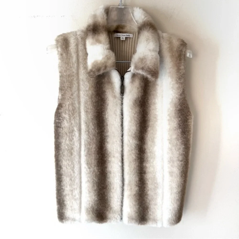Mercer Street Studios Faux fur vest front sweater back brown white Size M