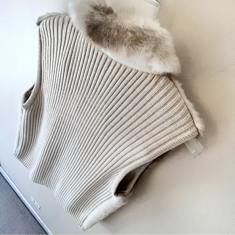 Mercer Street Studios Faux fur vest front sweater back brown white Size M