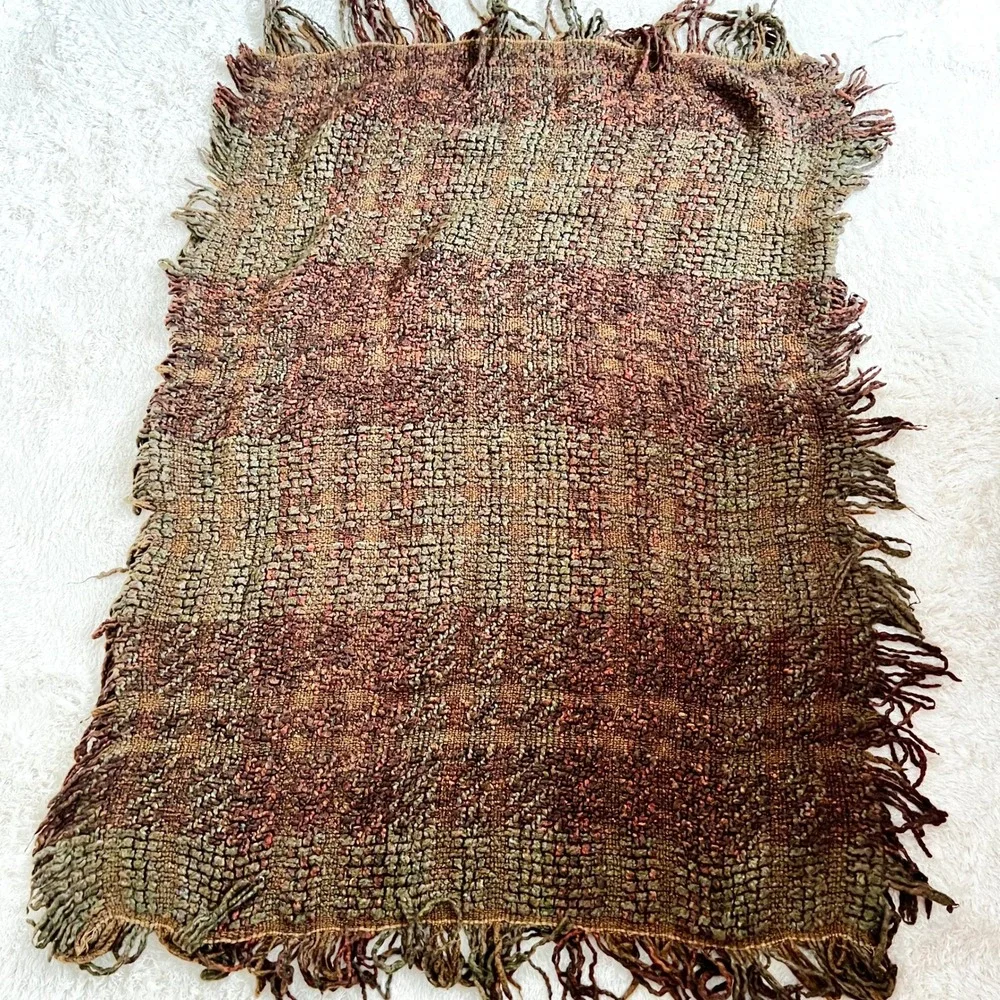 Pottery Barn Chunky Mega Knit Throw blanket 60‎ x 40 Brown Green Acrylic
