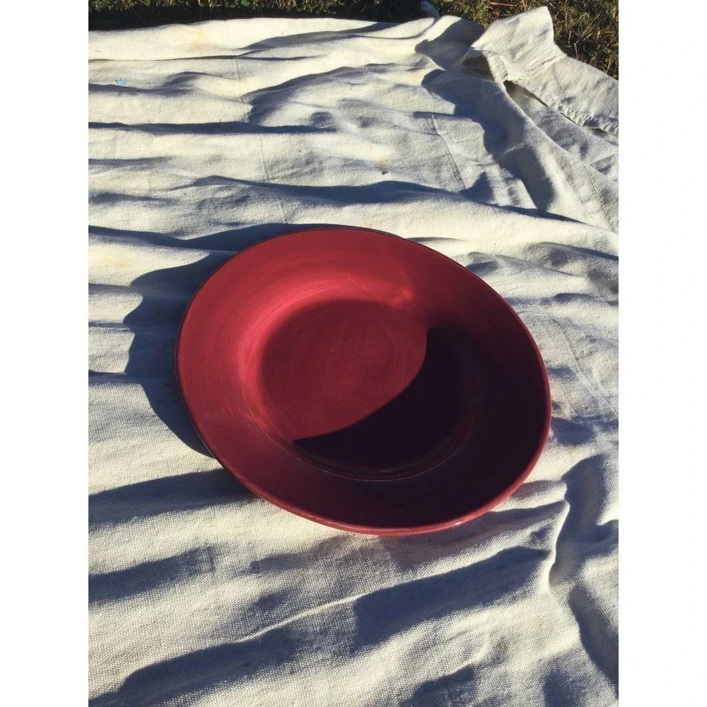 Pottery Barn Sausalito red dinner plate 12” boho ceramic pottery hand painted