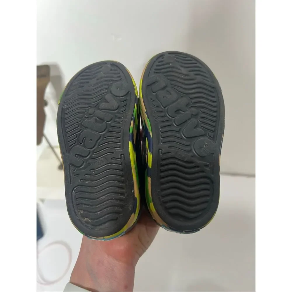 Native Jefferson Marbled Kids Shoes Jiffy Black/Grasshopper Green/Marble C8 Chil