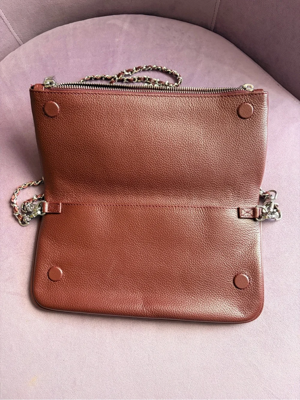 Zadig & Voltaire Brown Leather Crossbody Chain Wallet - Women's Bag