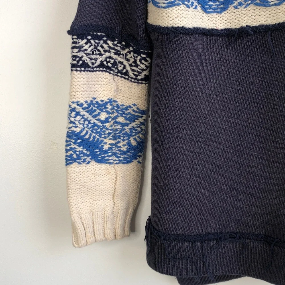 Free People Navy & Cream Patterned Sweater