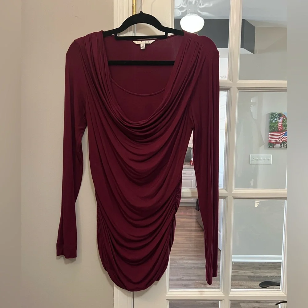 CAbi burgundy drape long sleeved top size small EUC