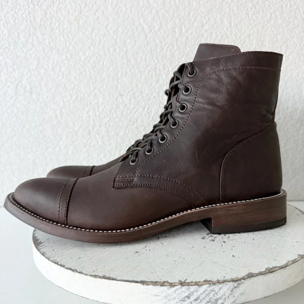 NEW Lane Mens Brown Ankle Boots Size 9.5 Lace-up Casual Genuine Leather Sole