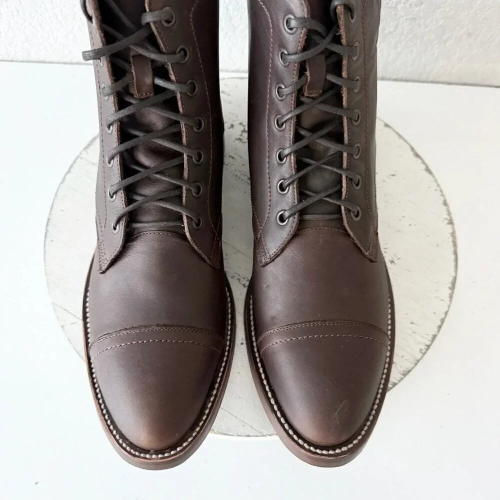 NEW Lane Mens Brown Ankle Boots Size 9.5 Lace-up Casual Genuine Leather Sole