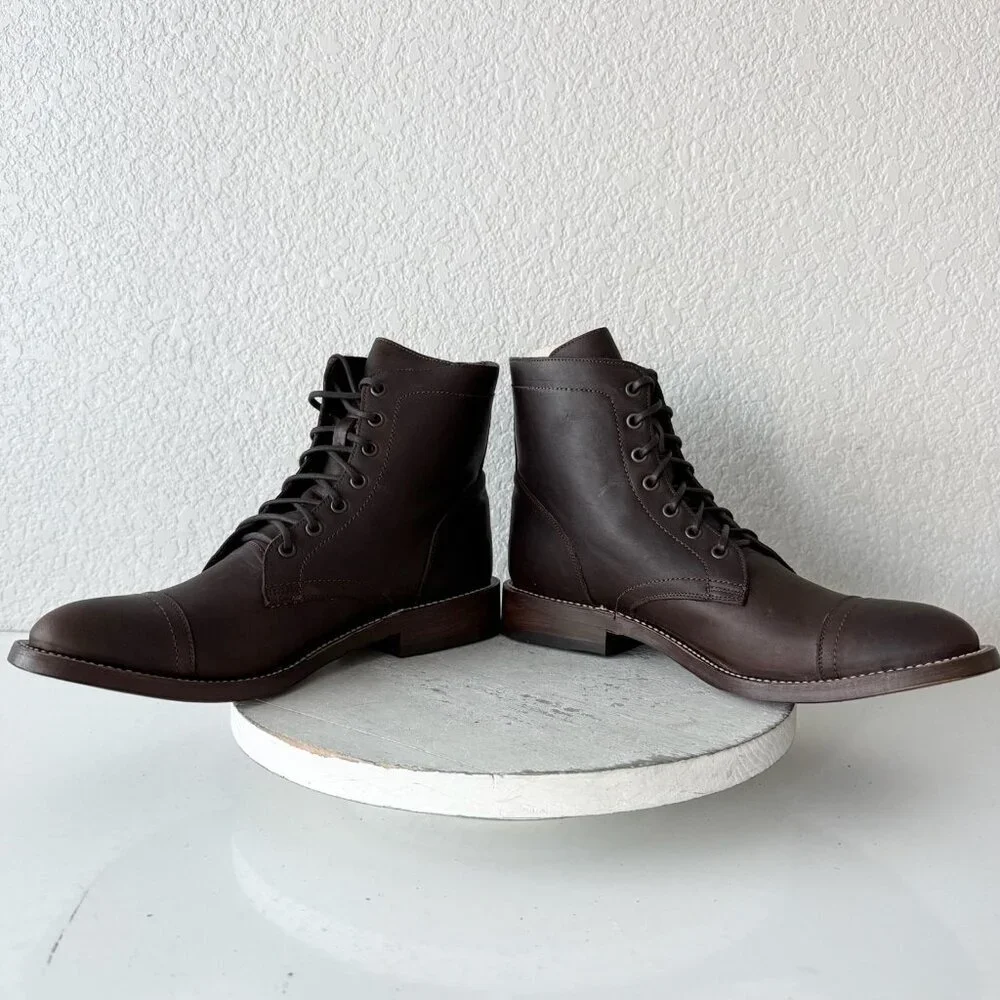 NEW Lane Mens Brown Ankle Boots Size 9.5 Lace-up Casual Genuine Leather Sole