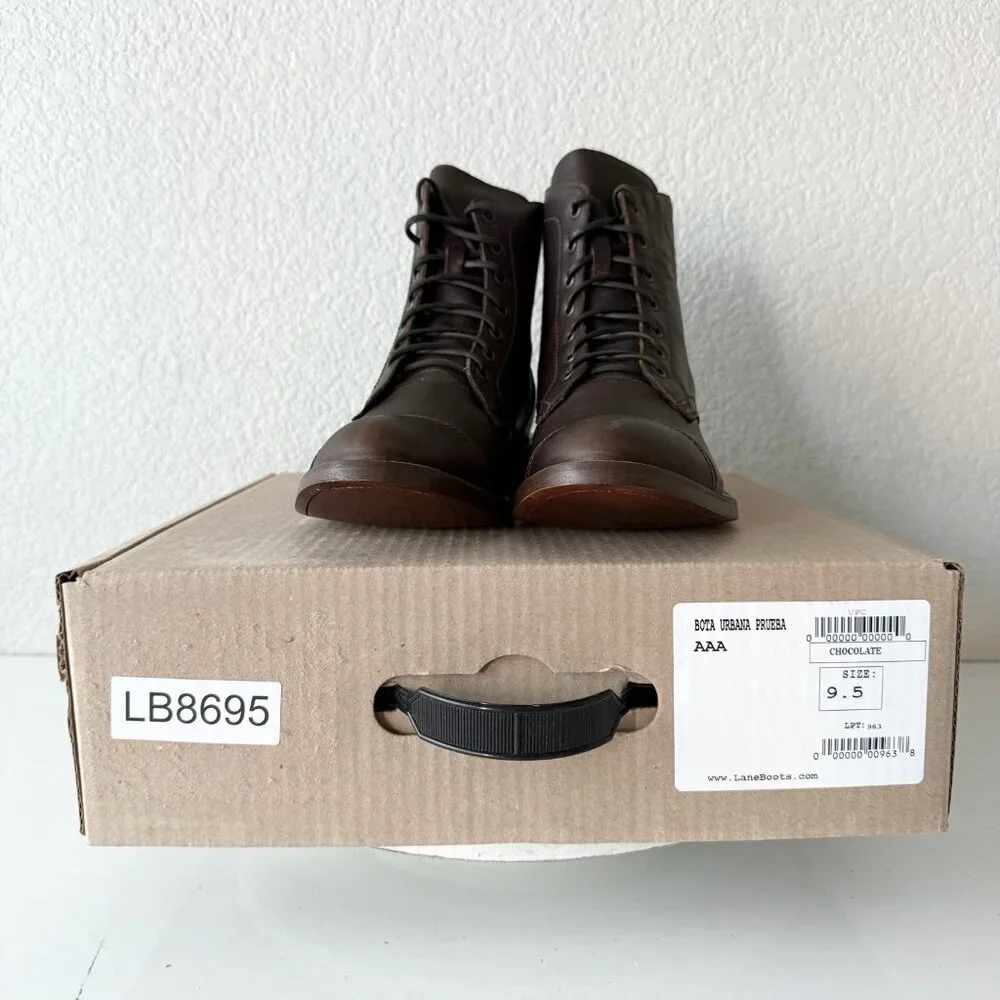 NEW Lane Mens Brown Ankle Boots Size 9.5 Lace-up Casual Genuine Leather Sole