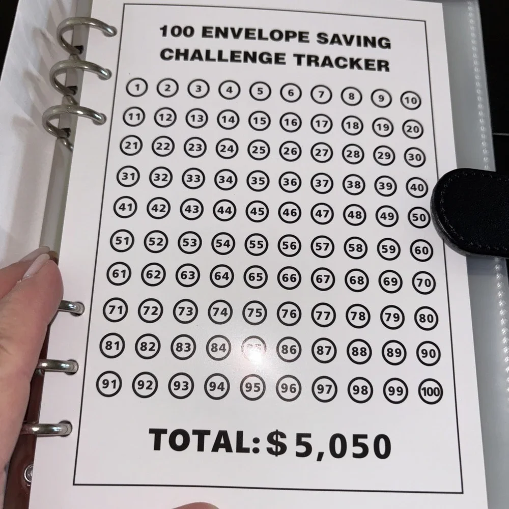 Money‎ Saving Binder 25 Card Sleeves 1-100 with Cash Envelopes Budget Planner