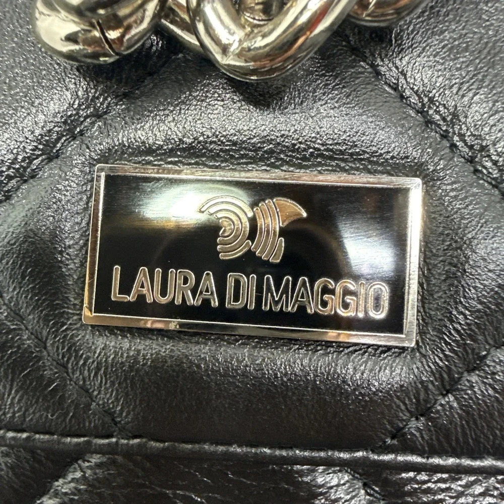 Laura Di Maggio Italian-made Leather Quilted Shoulder Bag – Black-preowned.