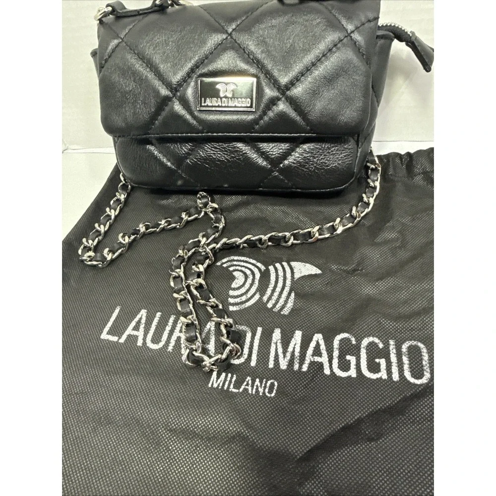 Laura Di Maggio Italian-made Leather Quilted Shoulder Bag – Black-preowned.