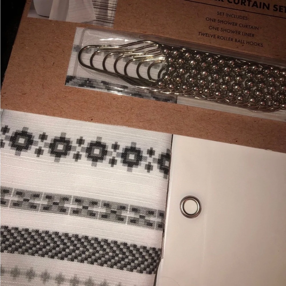 Wrangler Black and White Geometric Bath Towel & Shower Curtain Set