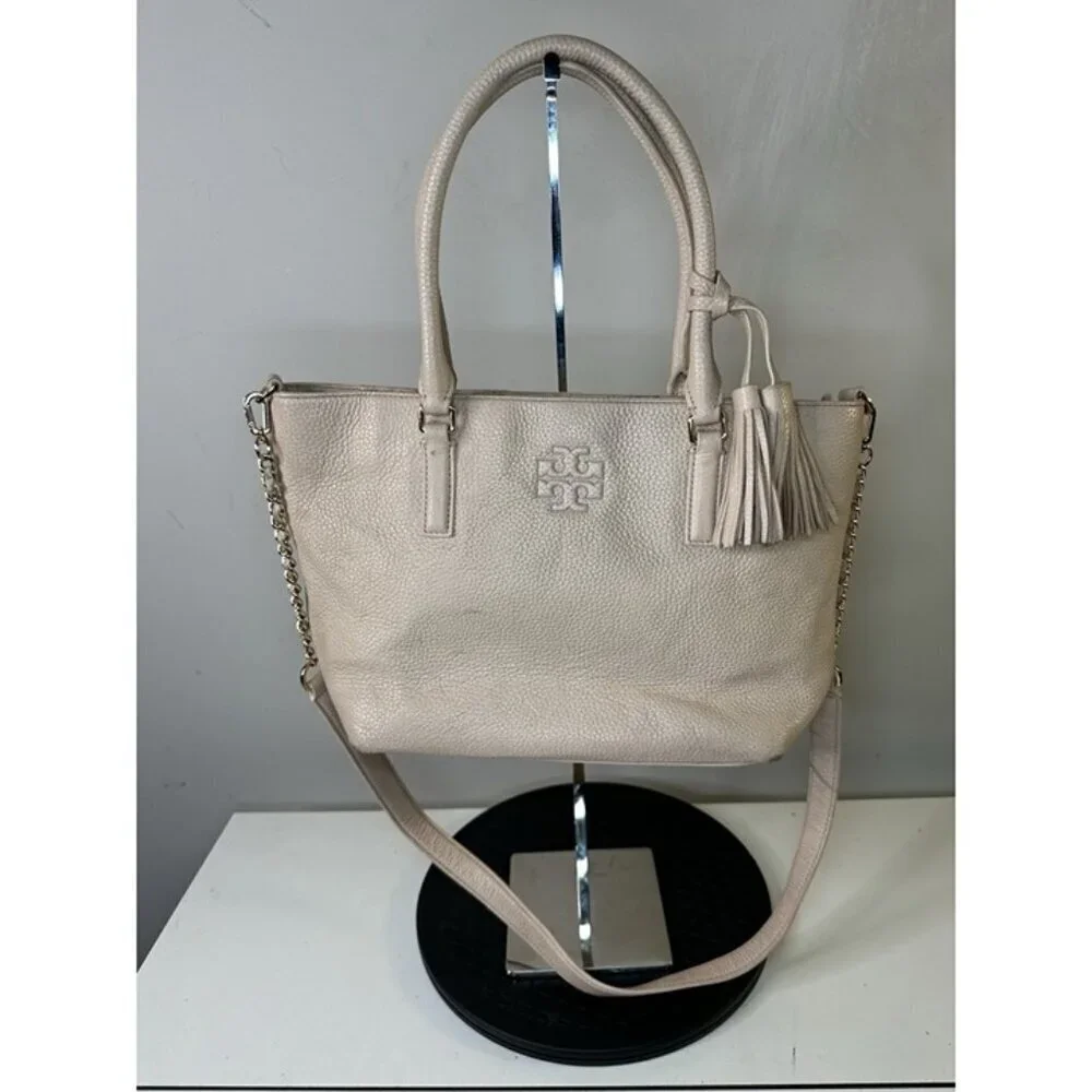 Tory Burch Pink Tote Handbag Purse Shoulder Bag Pebbled Leather