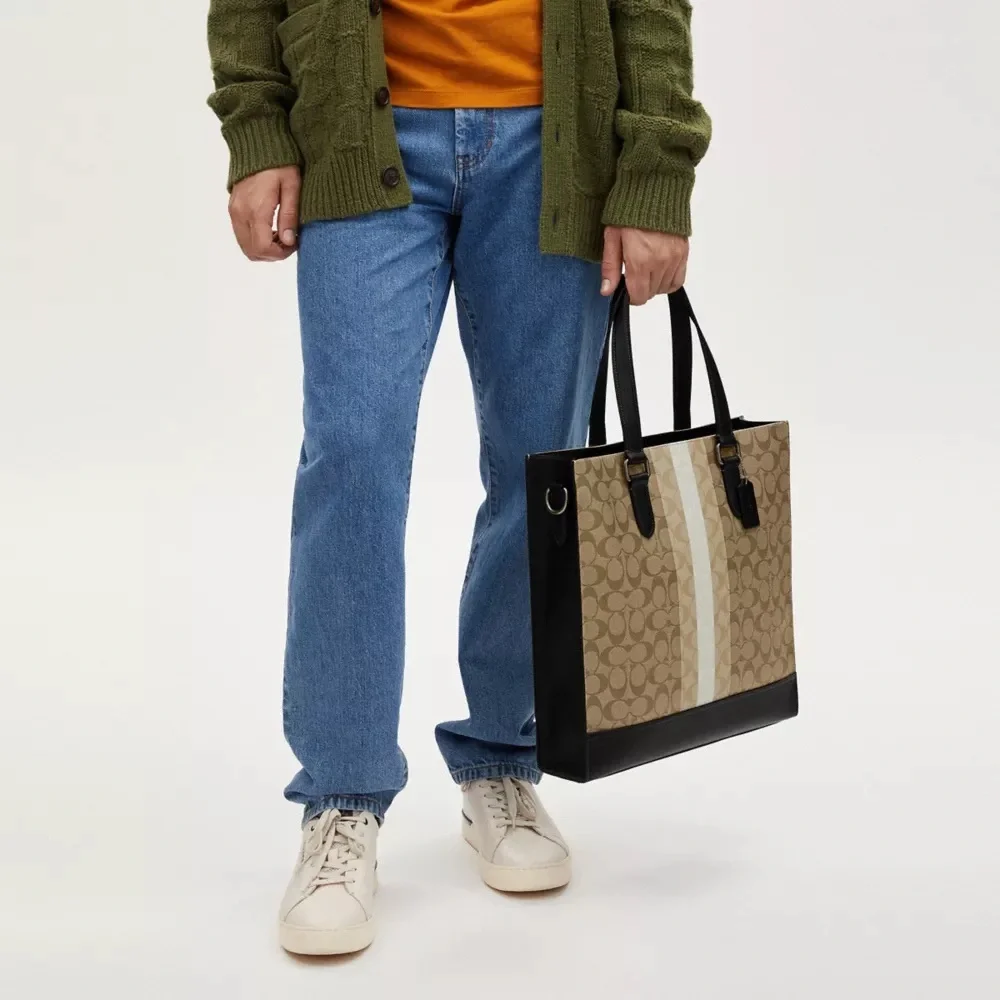 NWT！COACH GRAHAM STRUCTURED TOTE IN BLOCKED SIGNATURE CANVAS （CQ037）father gift