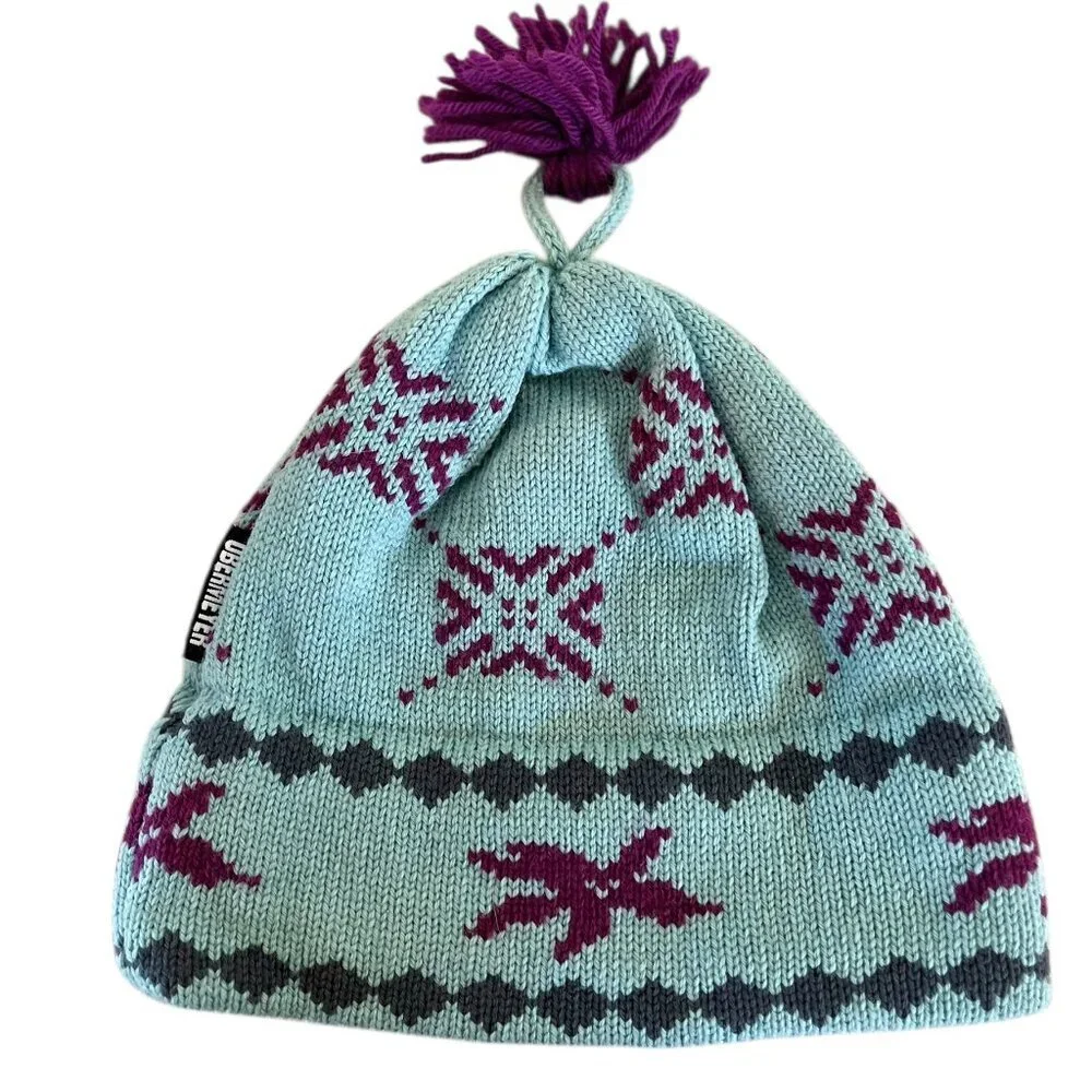 Obermeyer Unisex Blue/Purple Hand Knit 100% Wool Winter/Outdoor Stocking Hat