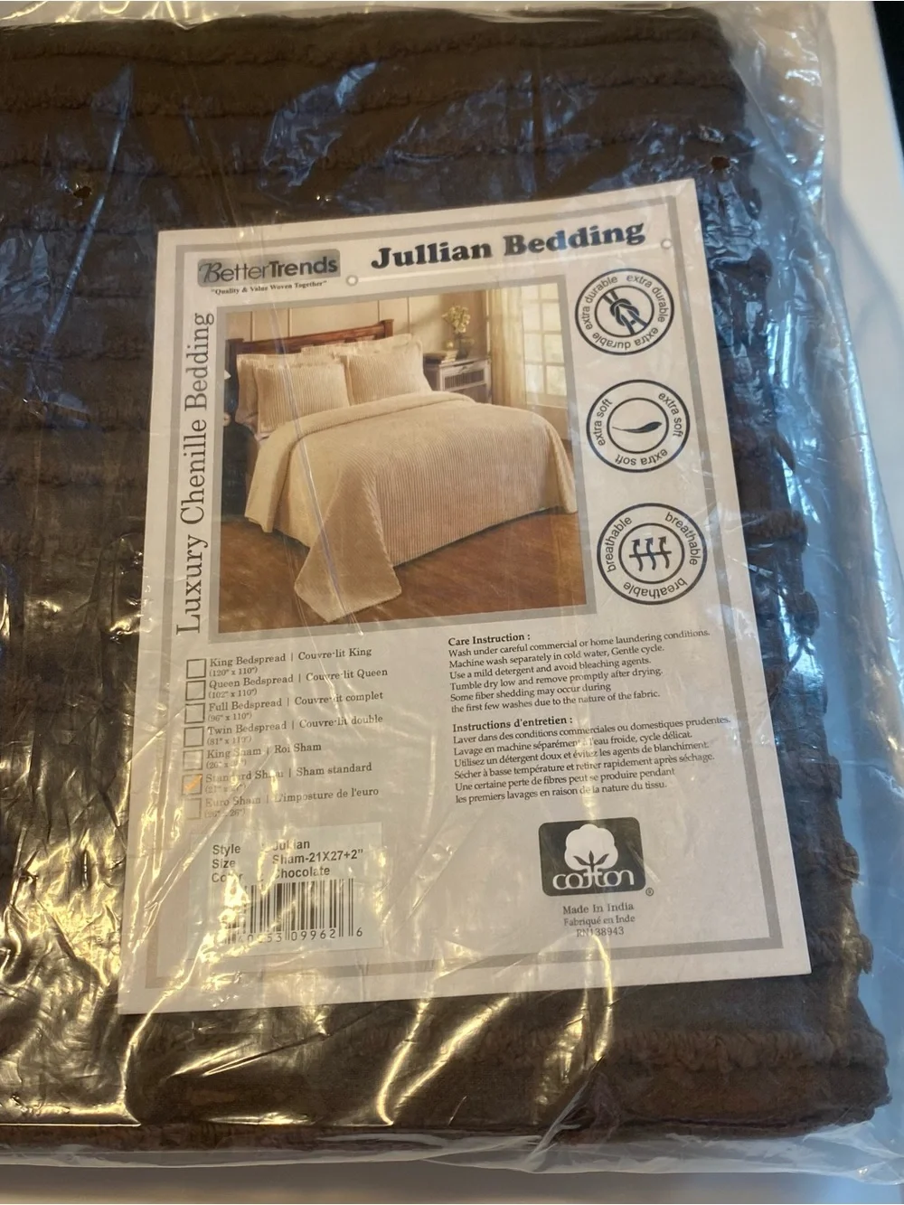 *CLEARANCE* Jullian Bedding Chocolate Luxury Chenille Shams