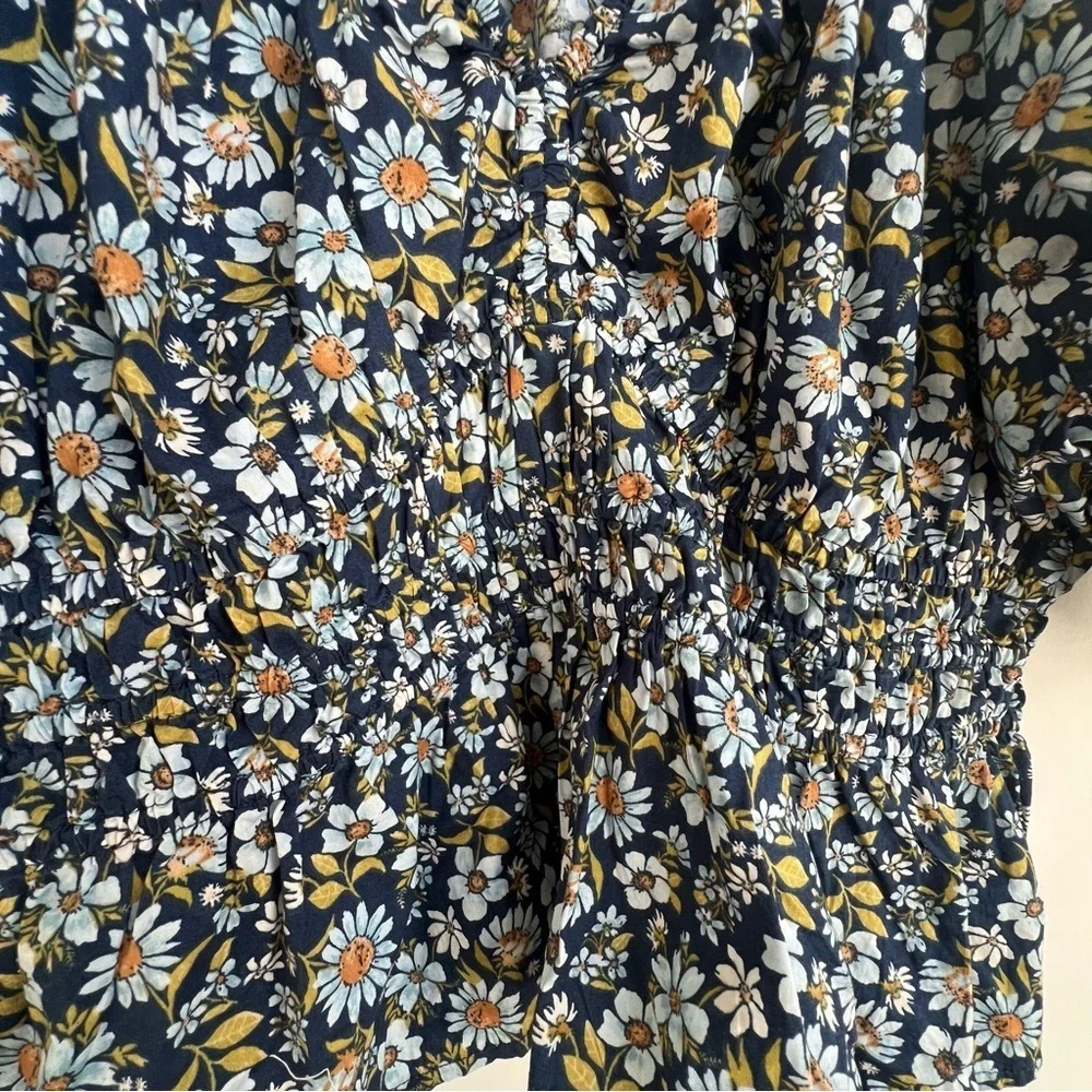 Old Navy Puff Sleeve Smocked V-neck Peplum Top Blue Floral Cottage Prairie Large