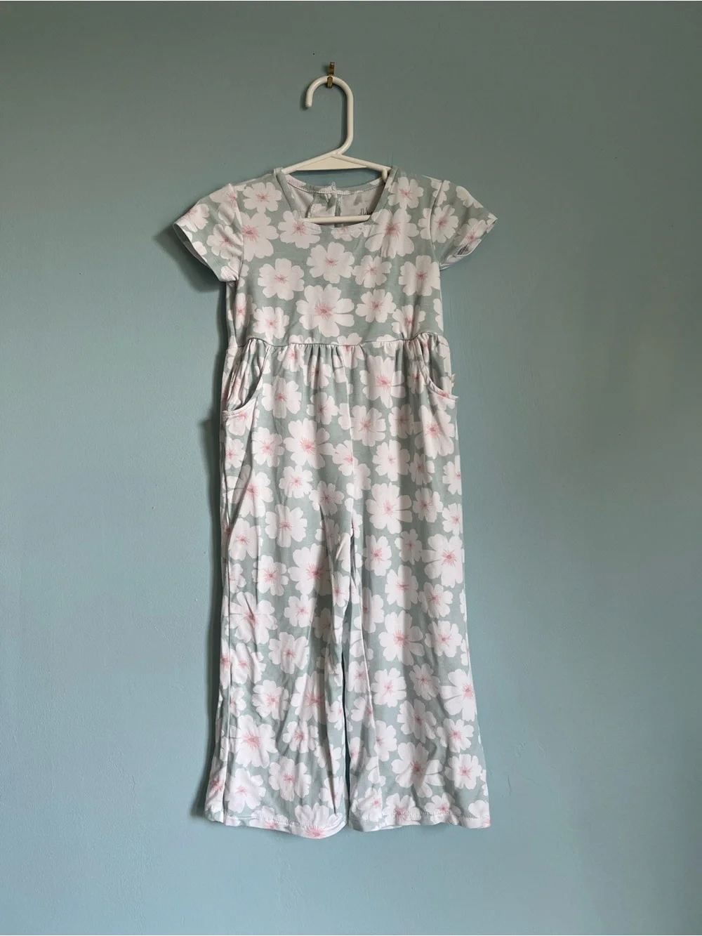 Milkberry Girls' Mint Floral Short-Sleeve Romper/Gown With Pockets