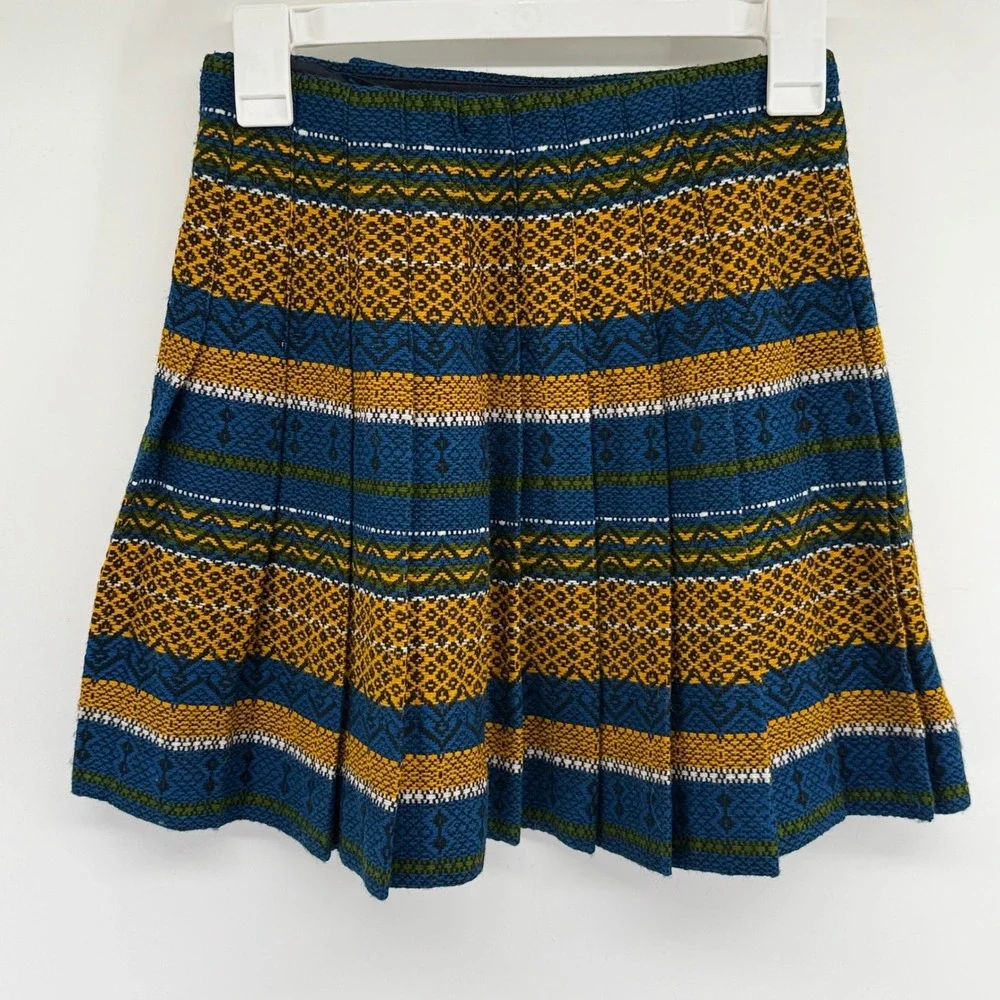 Vtg Handmade Kid Folk Skirt Pleated Boho Prairie Scandinavian Woven Tapestry 70s